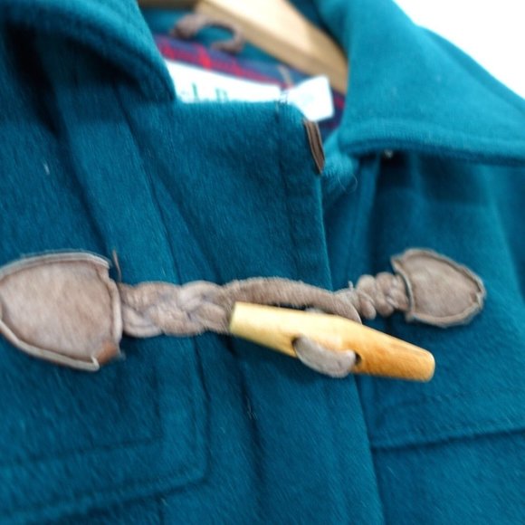 VINTAGE LL Bean Coat Women 12 Wool Green Toggle Plaid Lining Jacket LARGE USA - Picture 10 of 14